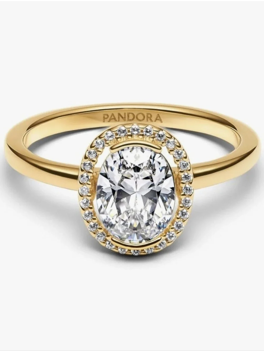 Pandora Gold Halo Ring with Clear Cubic Stone